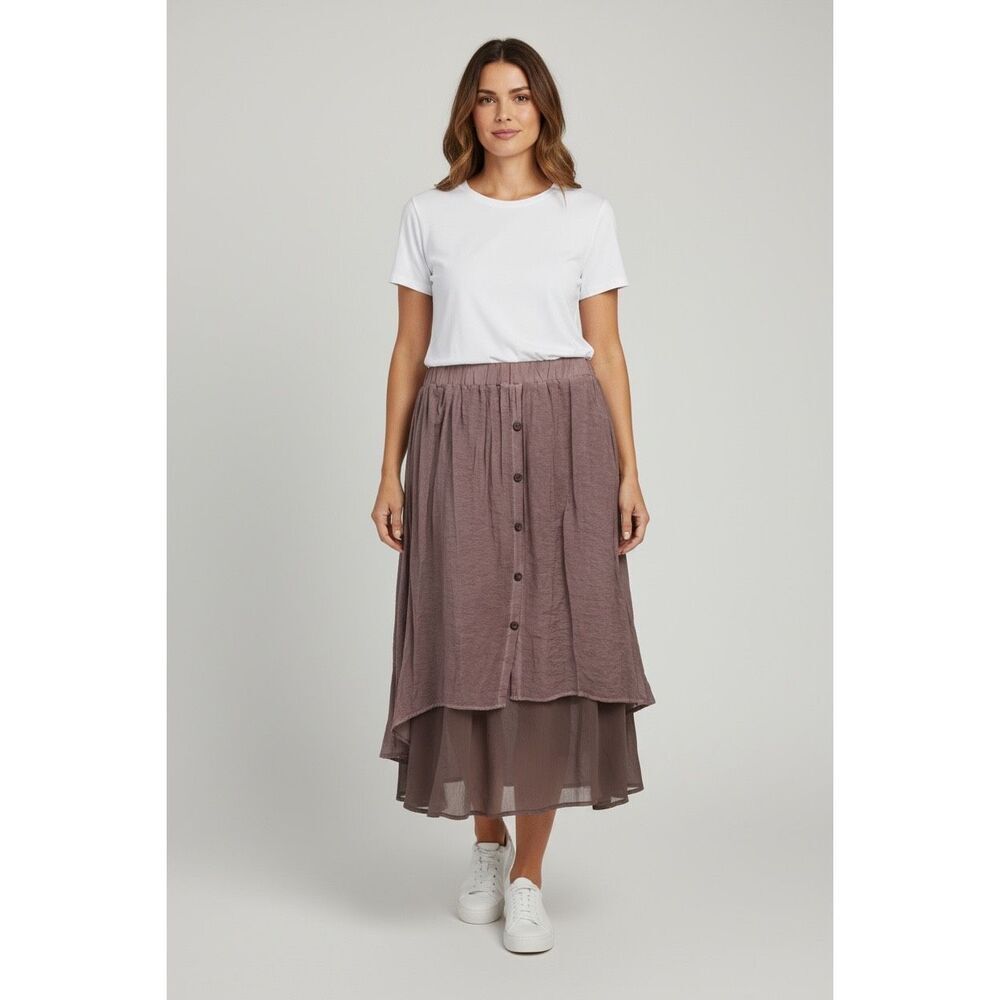 NWT Pretty Angel Layered Skirt Artsy Buttons Purple Lagenlook Romantic Size Larg
